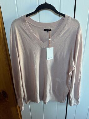 Quince Light Pink V-Neck cotton cashmere sweater! NWT